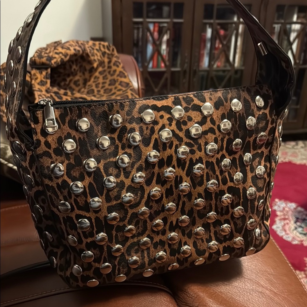 Leopard Print Studded Women's Bag